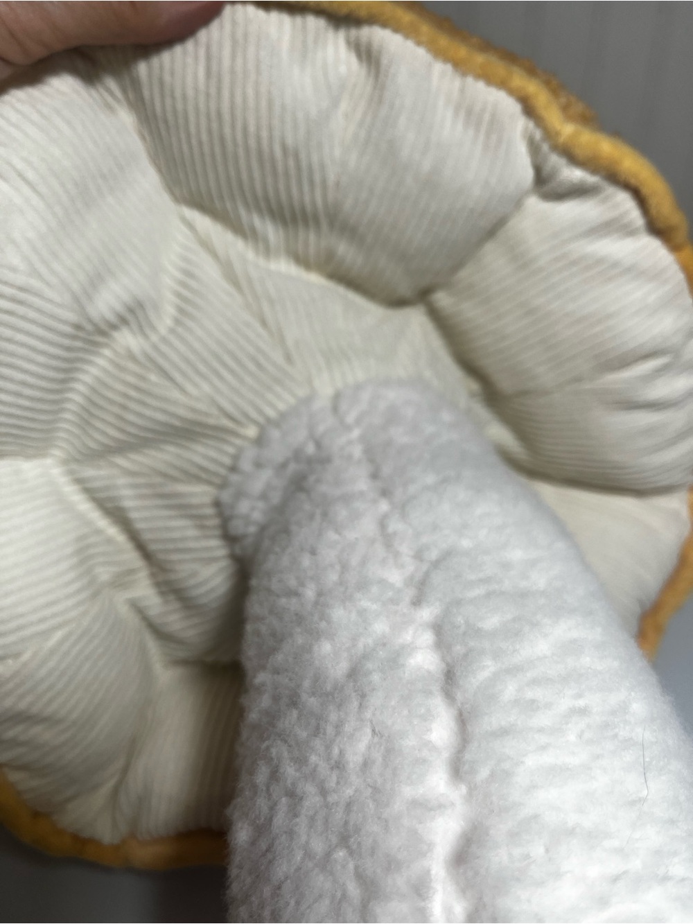 Plush Mushroom Decor Cottagecore Sherpa Corduroy Yellow Gold Toadstool Pillow - Picture 8 of 13